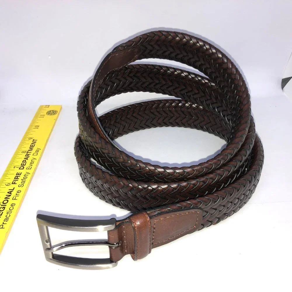 AGA Brown Leather Belt Weave Pattern with Brass Buckle Men's‎ 54/56 Western